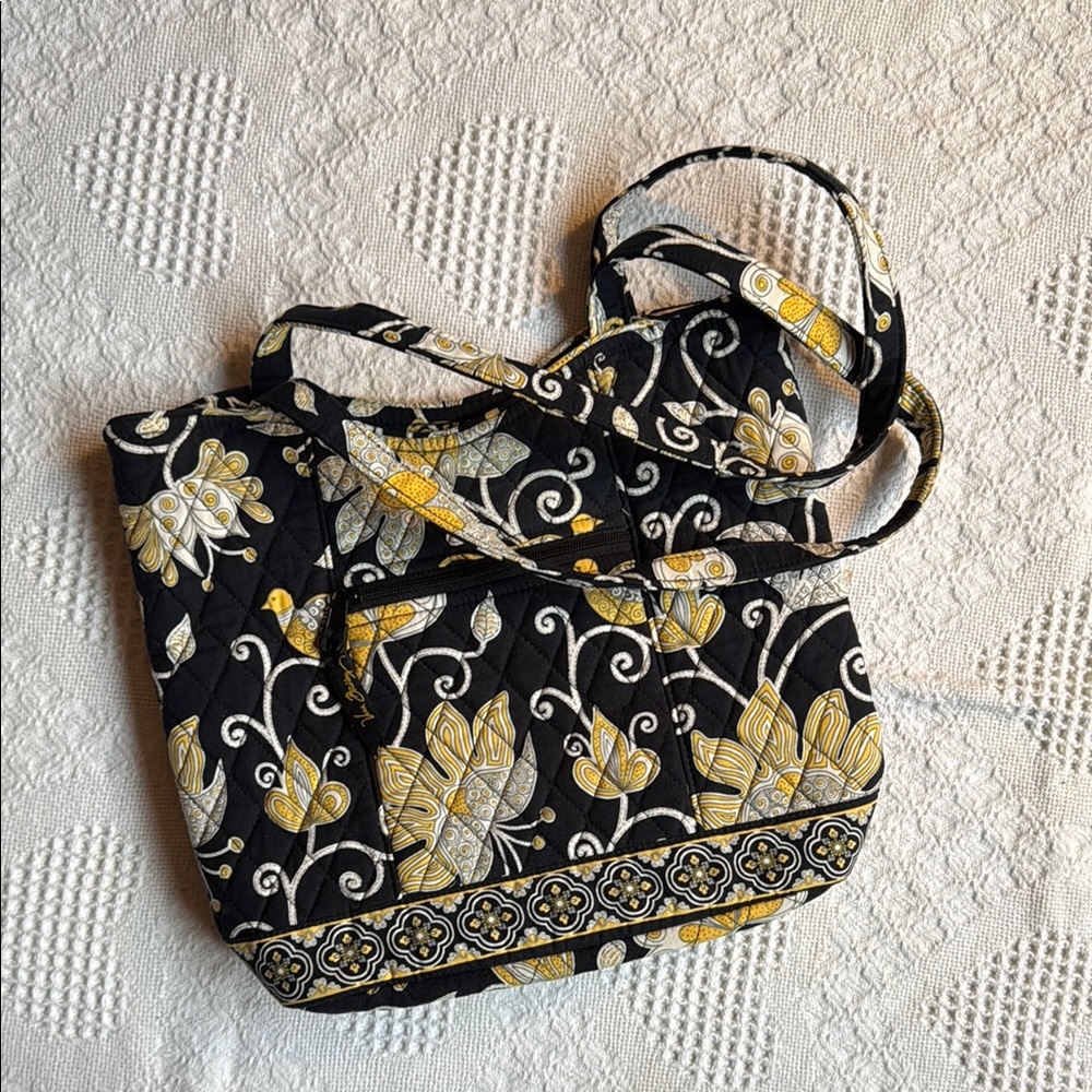 Floral Black and Yellow Tote Bag